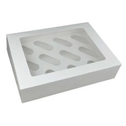 Λευκό κουτί cupcakes 12 θέσεων με παράθυρο ορθογώνιο
