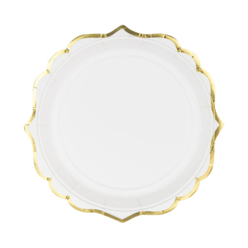Πιάτα χάρτινα - χρυσό περίγραμμα - λευκό - 18.5cm - 6τμχ